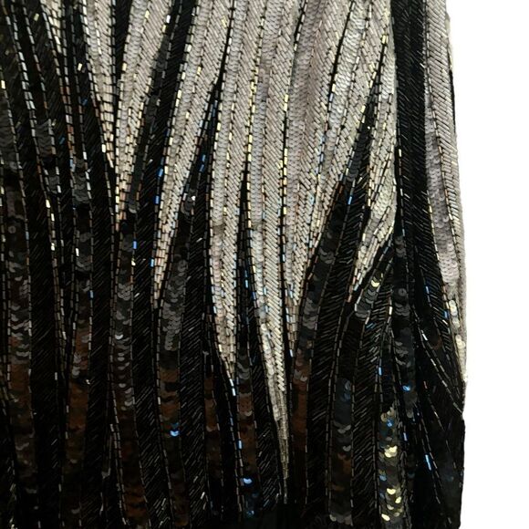 Bob Mackie Vintage Heavily Beaded & Sequin Black & Silver Stunning Dramatic Gown - Picture 9 of 16